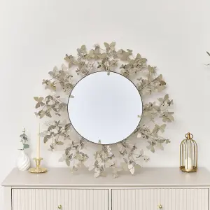 Melody Maison Round Gold Butterfly Mirror