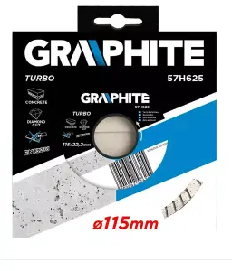 GRAPHITE 57H625, turbo angle grinder diamond disc blade tile 115mm x 22,2mm