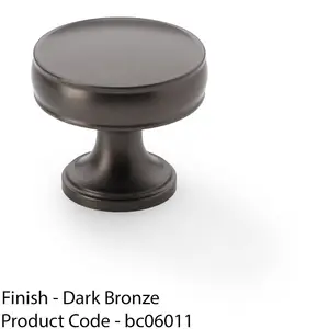 Round Fluted Door Knob - 32mm Diameter Dark Bronze Retro Cupboard Pull Handle