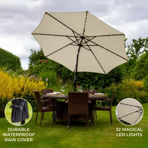 Cream 2.7m LED Tilt Parasol without base