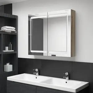 Berkfield LED Bathroom Mirror Cabinet Oak 80x12x68 cm