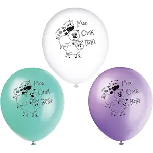 Unique Party Latex Farm Animals Balloons (Pack of 8) Multicoloured (One Size)