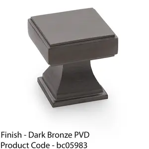 Chunky Square Cupboard Door Knob - 30mm - Dark Bronze Kitchen Unit Pull Handle