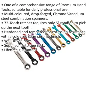 12-Piece Multi-Color Ratchet Spanner Set with 12-Point Metric Sockets