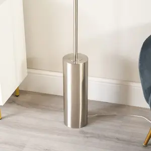 ValueLights Lexy Brushed Chrome Rotary Dimmer Switch Floor Lamp with Grey Velvet Shade