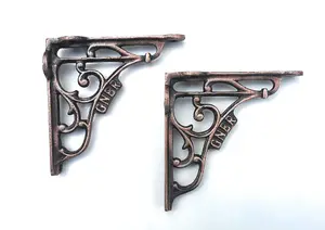 Wonderful Antique Copper 5X5'' Wall Shelf Brackets From A GNER STEAM RAILWAY CARRIAGE (1PAIR) - Cast Iron