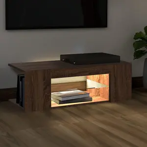 Berkfield TV Cabinet with LED Lights Brown Oak 90x39x30 cm