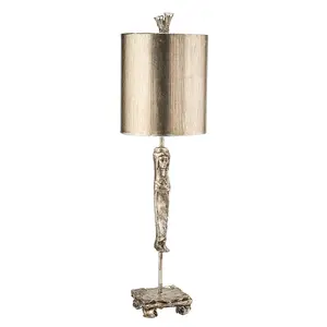 Table Lamp Stacked Base Swivel Feet Sculpted Metal Stem Aged Silver LED E27 60W