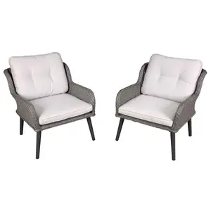 Dellonda Buxton Rattan Patio Arm Chairs & Cushions, Set of 2, Outdoor Garden Use