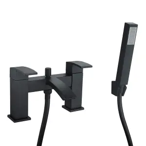 Bathroom WATERFALL Black Matt Basin Sink Mono Mixer & Bath Shower Mixer Tap Lever Tap