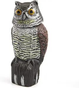 Decoy Owl Bird Scarer - Lifelike Weatherproof Ornament with Reflective Eyes & 360 Rotating Head for Deterring Birds & Rodents