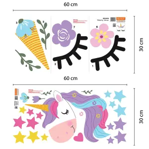 Walplus Sleepy Unicorns Kids Sticker PVC Multicoloured