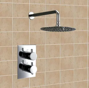 Round Bathroom Thermostatic Shower Mixer Valve Set Ultra Thin Head Solid Brass