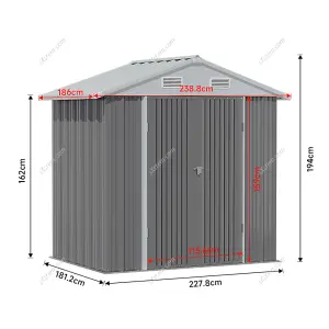 238.8cm W Grey Outdoor Garden Metal Storage Shed with Anti-Corrosion Coating, 8x6 ft