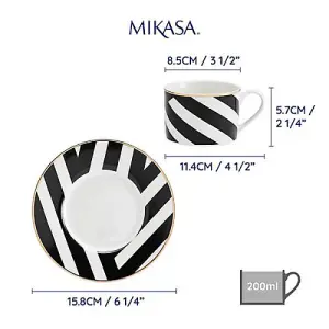 Mikasa Luxe Deco Geometric Stripe Set of 2 200ml Teacups & Saucers