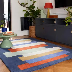 Handmade Modern Multi Geometric Wool Easy to Clean Rug for Living Room & Bedroom-160cm X 230cm