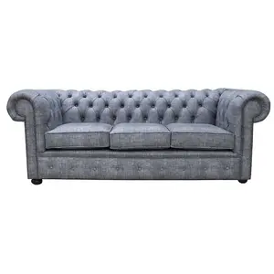 Chesterfield Handmade 3 Seater Sofa Maya Charcoal Grey Fabric In Classic Style