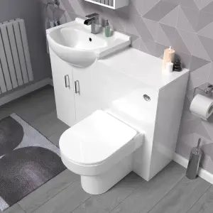 Nes Home White 1050mm Vanity Unit With WC Unit & Back To Wall Toilet