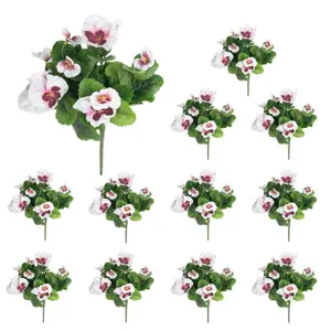 Blooming Artificial - 28cm / 1ft White / Pink Artificial Pansy Bush Multi-Pack