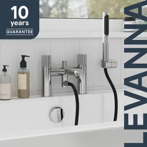 GoodHome Levanna Gloss Chrome effect Deck-mounted Bath mixer tap with shower kit