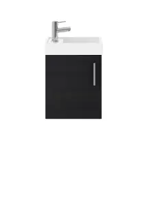 Cloakroom Wall Hung 1 Door Vanity Unit with Basin, 400mm - Woodgrain Charcoal Black