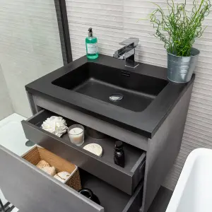 Rigel Concrete Wall Hung Bathroom Vanity Unit with Black Basin (W)600mm (H)450mm