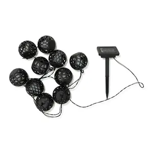 ValueLights Set of 10 Black Lantern Solar String Lights Outdoor Garden with Flame Effect Solar Powered Fairy Lights Warm White