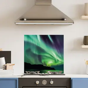 Premium 60cm  x 60cm 6mm Glass Northern Lights Kitchen Splashback Toughened Polished Edge