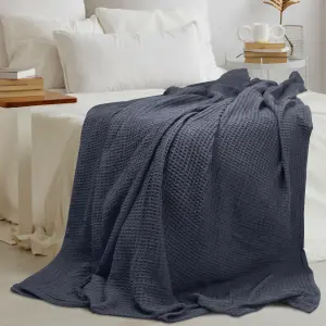 EHC Chunky & Soft Extra Large Cotton Waffle Throw, King Size, 225 x 250 cm - Charcoal