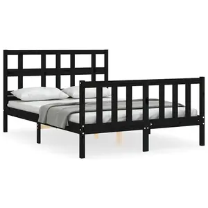 Berkfield Bed Frame with Headboard Black 140x190 cm Solid Wood