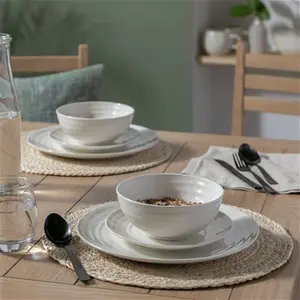 Habitat Ripple 12 Piece Stoneware Dinner Set - Cream