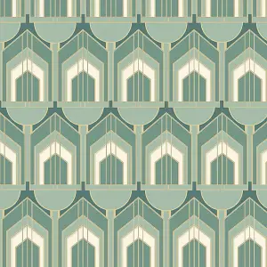 Hoopla Walls Dark Green Deco Arch Smooth Matt Wallpaper