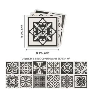 24 Pieces 15x15cm Ethor Dark Grey Mediterranean Tile Stickers