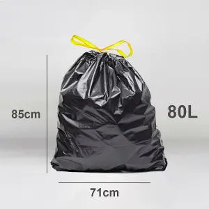 10 Drawstring Refuse Sacks - Black - 80L