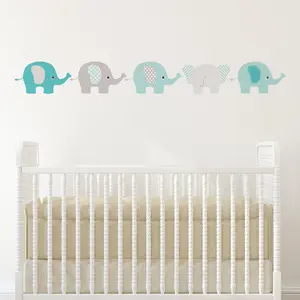 Turquoise Set of 5 Elephants Nursery Wall Stickers