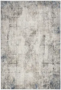 Ivory Grey Abstract Abstract Pattern Bedroom & Living Room Rug -66 X 229cm (Runner)