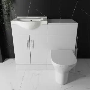 Bubly Bathrooms™ Furniture Set Vanity Unit Basin Sink and 500mm Back to Wall Toilet WC with Cistern Round Chrome Plate Tap & Waste