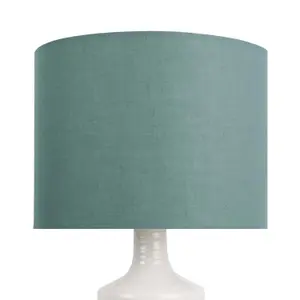 First Choice Lighting Set of 2 Ripple Off White Ribbed Ceramic Table Lamps with Teal Fabric Shades