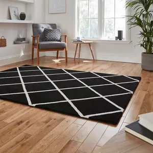 Black White Modern Geometric Easy To Clean Rug For Dining Room-160cm X 220cm