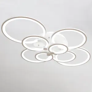 Modern 8 Circular Metal and Acrylic LED Semi Flush Ceiling Light Fixture for Nordic Decor, Cool White