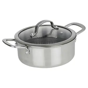 Hextec 24cm Diameter Non Stick Stainless Steel Induction Casserole Pot Kitchen Cookware