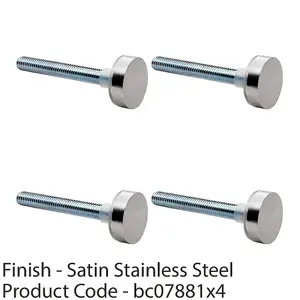 4 PACK - PAIR Bolt Cap Fixing Pack Setfor 19mm D Pull Door Handles Satin Stainless Steel