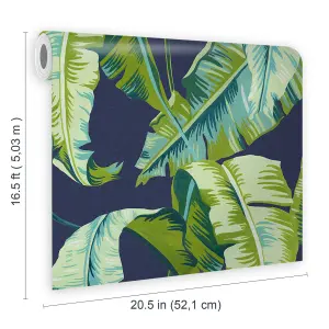 Contour Navy Palm leaves Smooth Wallpaper