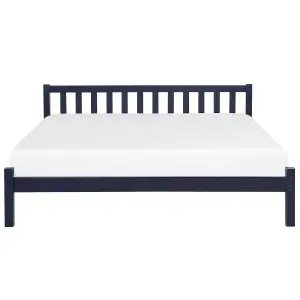 Wooden EU Double Size Bed Navy Blue FLORAC