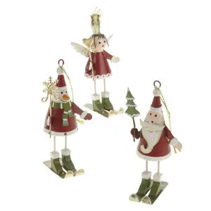 3 Piece Angel Santa and Snowman on Skis Hanging Figurine Ornament Set (Set of 3)