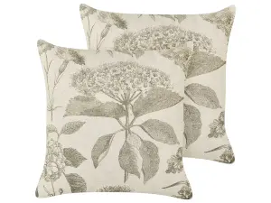 Set of 2 Cushions ROSEMARY Cotton 45 x 45 cm Floral Olive Green