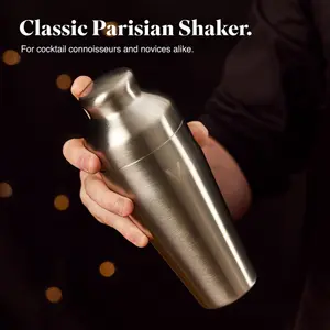 VonShef Cocktail Shaker Set Brushed Stainless Steel, 550ml Parisian Shaker 6pc Bartender Set, Strainer, Muddler, Jigger & Gift Box