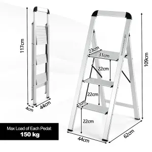 Costway Portable 3-Step Ladder Aluminum Folding Step Stool w/ Non-Slip Pedal & Footpads