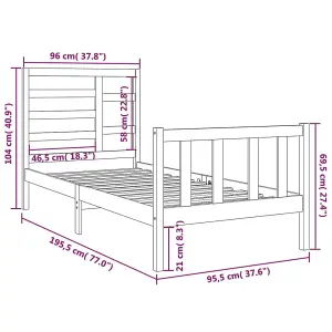 Berkfield Bed Frame Black Solid Wood 90x190 cm 3FT Single