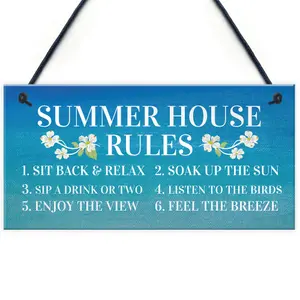 Red Ocean Summer House Rules Hanging Garden Shed Sign Home Decor Sign For Garden